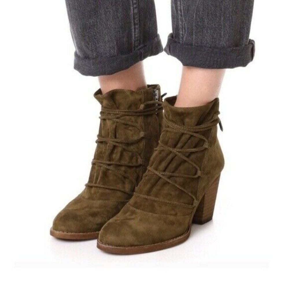 Sam Edelman Millard Green Suede Lace Up Ankle Boot